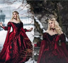 Vestidos de novia de princesa gótica para la bella durmiente Medieval Borgoña y Black manga larga Apliques Victorian Masquerade Bridal Gowns