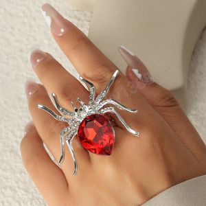 Gothic Spider Insect Animal Ringen Voor Vrouwen Mannen Verstelbare Hip Hop Spider Crystal Open Vinger Ring Halloween Sieraden