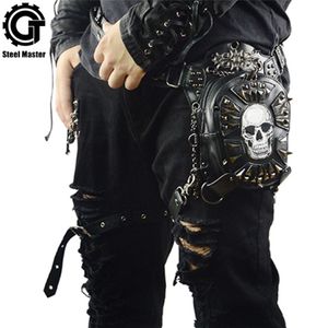 Gótico Steampunk Skull 2019 mujeres mensajero cuero remache cintura bolsas moda Retro Rock motocicleta pierna bolsa para hombres T200113274P