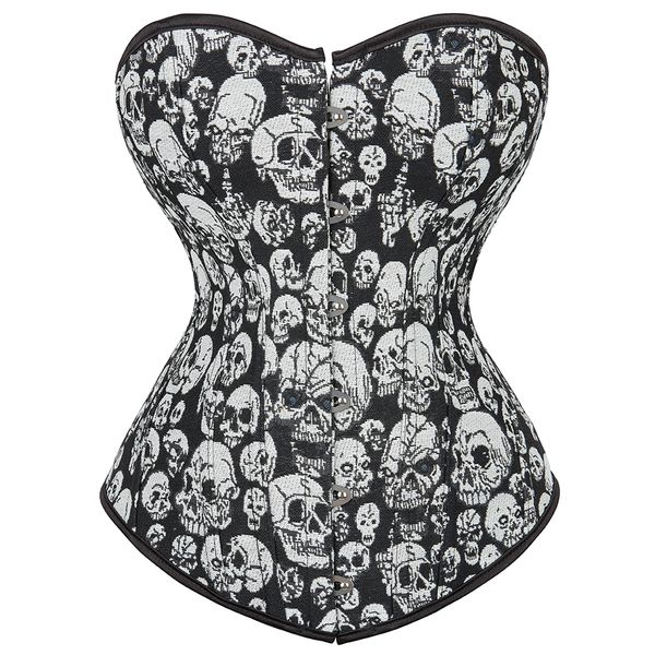 Gothic steampunk crâne imprimé haut de corset pour femmes burlesque Trainer corps shaper vintage satin bustier lingerie plus taille