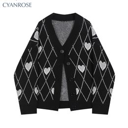 Style gothique Mode Cardigan noir surdimensionné pour les femmes Pull à manches longues Vneck Harajuku Lâche Vintage Knitwear Tops Manteau 220726