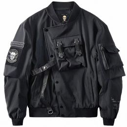 gotische stijl Japanse harajuku darkwear mannelijke stedelijke streetwear schedel y2k zwarte techwear jas motorfiets bomberjack voor mannen w4sF #