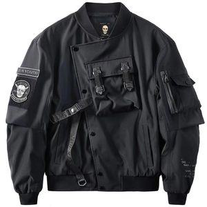 Estilo gótico japonés Harajuku Darkwear masculino urbano streetwear cráneo Y2k negro techwear abrigo motocicleta bombardero chaqueta para hombres 240102