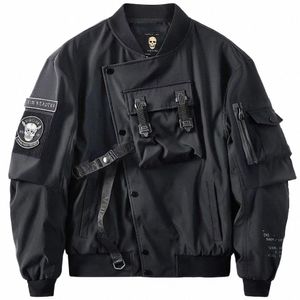 Style gothique japonais Harajuku Darkwear Homme Urban Streetwear Skull Y2k Noir Techwear Manteau Moto Bomber Veste Pour Hommes w4sF #