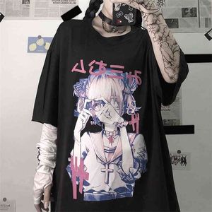 Gothic T-shirt Vrouwen Oversized Harajuku Vintage Top Vrouwelijke Zomer Alt Kleding Esthetische Mingliusili Anime Print Tee Shirt 210623