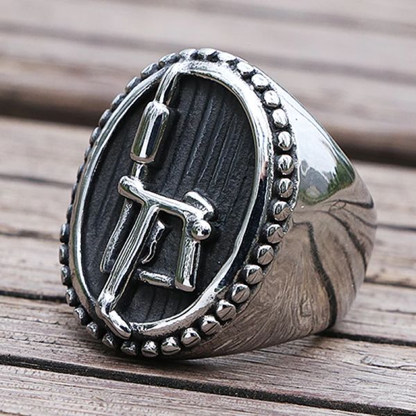 Anillo de sello de máquina de tatuaje gótico para hombres y mujeres, anillos de motorista de oro blanco de 14 quilates, anillo fresco de Hip Hop Punk Rock, el mejor regalo para un amigo