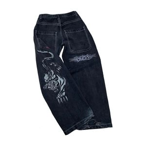 Gothic Tijger Grafische Print Jeans JNCO Hip Hop Baggy Punk Rock Zwarte Denim Broek Y2k Retro Streetwear Brede Broek Herenkleding 231220