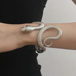 Gótico unisex en forma de serpiente pulseras abiertas para mujer hombres punk hiphop metal textura brazaletes fiesta joyería regalos 231225