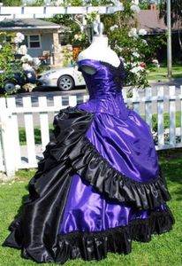 Robe de mariée gothique victorienne, épaules dénudées, princesse violette et noire, grande taille, Robe de mariée2841975