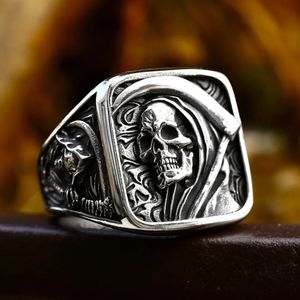 Gothic Vintage Death Sickle Skull Ring voor mannen 316L roestvrij staal hiphop motorrijder skelet ringen punk party sieraden groothandel 240424