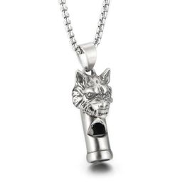 Gothic Wolf Head Whistle Necklace Pendant giet roestvrij staal Rolo keten sieraden voor herenjongens koele geschenken zilver gepolijst bling 3mm 336n