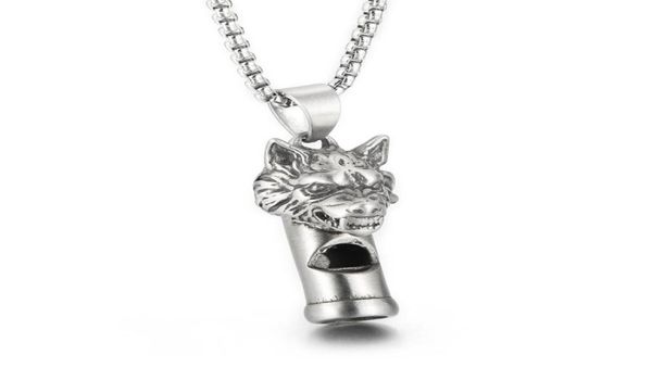 Collier de sifflet Gothic Wolf Head Castant Castant en acier inoxydable Bijoux de chaîne de rolo pour hommes Cadeaux cool garçons 3 mm 24 pouces4417745