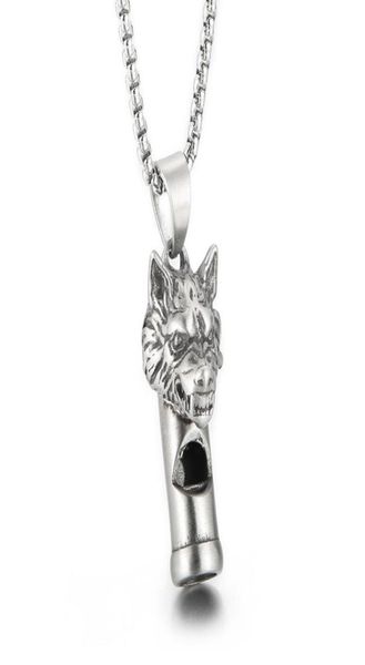 Collier de sifflet Gothic Wolf Head Castant Castant en acier inoxydable Bijoux de chaîne de rolo pour hommes Cadeaux cool garçons 3 mm 24 pouces2551588