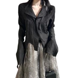 Chemises noires gothiques pour femmes, style académique coréen foncé, hauts irréguliers, mode printemps, Streetwear, chemisier Y2K