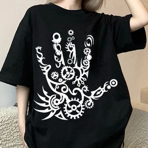 Gothic Femmes Tshirts surdimensionnés Punk Black Black Graphic imprimé Kpop Harajuku Streetwear Femme T-shirt Hip Hop Sleeve courte 240403
