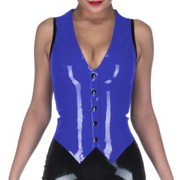 Gothic Women Waistcoat Sexy PVC Faux Leather Black Nightwear V-nek Patchwork enkele borsten exotische tanks dansende kostuums 7xl