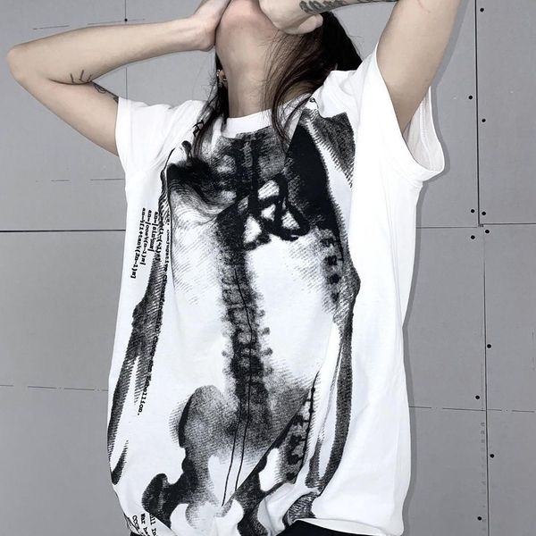 Gothique X Rays T-shirts Mode Squelette Punk Rock Manches Courtes Été Lâche Top Harajuku Esthétique Streetwear Tee Femme 230301