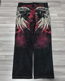 Gothique Y2 Baggy Jeans pour hommes ailes surdimensionnées motif Tie Dye noir Denim pantalon Hip Hop Harajuku pantalon large Streetwear 240122