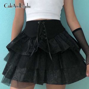 Gothique Y2K Esthétique 90s Jupes Plissées Femmes Sexy Dark Academia Mode Mini Jupes Coréenne Vintage Noir Tenues Cuteandpscho Y0824