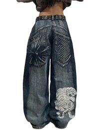 Jeans Baggy Gothic Y2K pour femmes Hip Hop Streetwear Blue Jeans Femmes Graphic rétro Jeans 90S Pantal