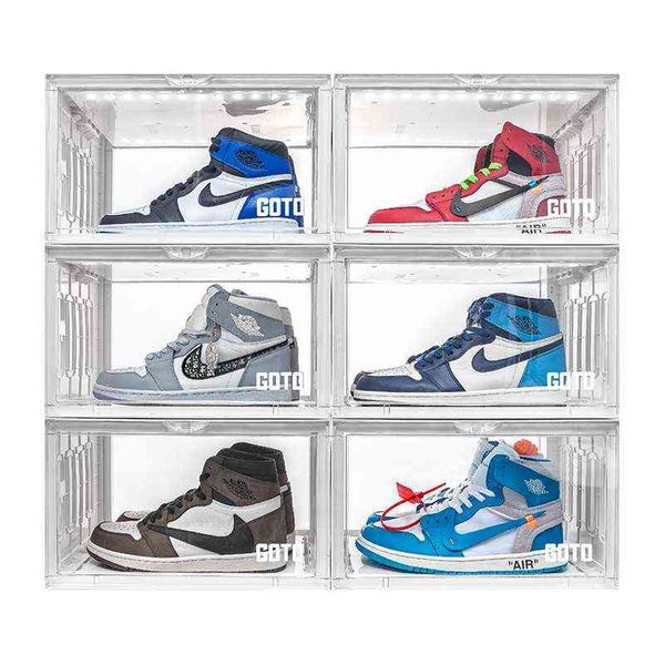 Goto Clear 5pcs Sound Control Led Boîtes à chaussures Sneaker Wall Caisse en plastique Anti-poussière Empilable Chaussures Organisateur De Stockage Vitrine