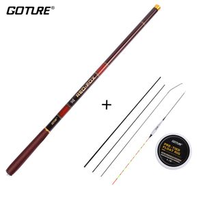 Goture Rod Combo Caña de pescar telescópica 3.0M-7.2M Fibra de carbono 2/8-3/7 Power Hand Pole + Flotador de pesca RigSpare Top-tres puntas