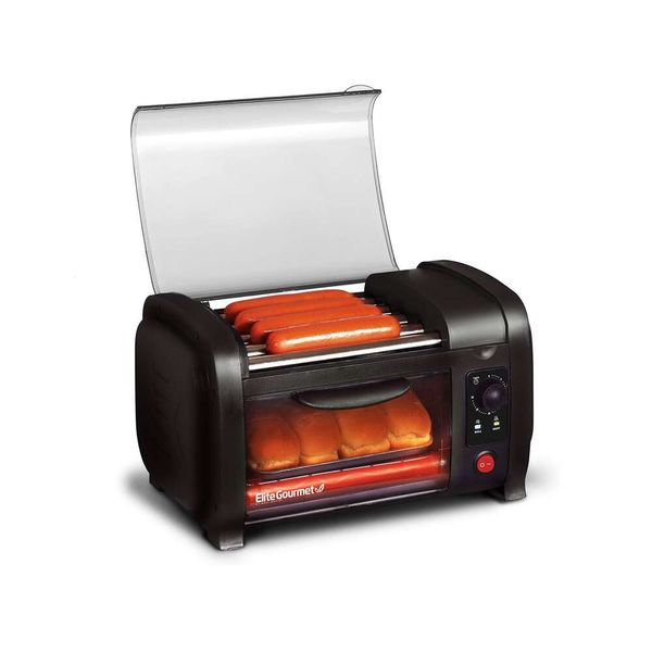 Gourmet Elite Cuisine EHD-051B # Four grille-pain à hot-dog, minuterie de 30 minutes, rouleau chaud en acier inoxydable et plateau à chapelure, série mondiale de baseball, paquet de 4