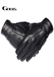 Gours Men039 Gants en cuir authentiques Real Sheepskin Black Topp Screen Gants Bouton Fashion Brand d'hiver MITTES CHAUDS NOUVEAU GSM03079159