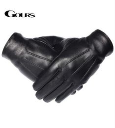 Gours Men039 Gants en cuir authentiques Real Sweins Swear Black Topp Screen Gants Button Mode Brasse d'hiver MITTES CHAUDS NOUVEAU GSM09525629