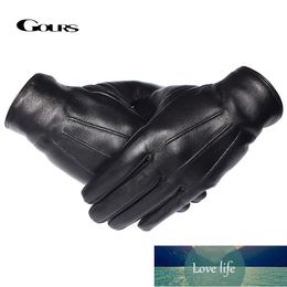 Gours Winter Handschoenen Mannen Lederen Handschoenen Touchscreen Black Real Sheepskin Wol Lining Warm Driving Handschoenen Nieuwe GSM050 Fabrieksprijs Design kwaliteit