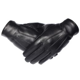 Gours Winterhandschoenen mannen Echte lederen handschoenen aanraakscherm Echte schapenvacht Zwart Warm rijhandschoenen Mittens Nieuwe aankomst GSM050 T14371201