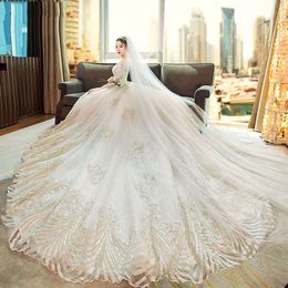 Robe charmante V-Neck Dress Organza White Ball Backles sans manches longues Applique en dentelle Robe de mariée personnalisée Vestidos de perle de novia
