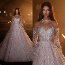 Robes de robe Ball Oceck Ligne Glamorous Wedding Triangle Sequin Designer Illusion Tulle Backless Lace Up Fabriqué sur mesure Bridal Plus Vestidos de Novia