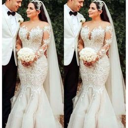 Robes de robe Mariage perlé manches longues Bridal 2021 Crystaux Applique de dentelle Vestidos de jardin country sur mesure
