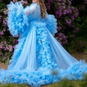 Gown Grossesse Femmes moelleux Sexy Blue Tulle Pulle Puffy SHOT PHOTO 3D MATERNITY Robe