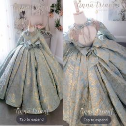 Robe de bal Vintage pour filles, à manches longues, avec perles appliquées, avec grand nœud, robe de bal pour enfants, nouvelle collection