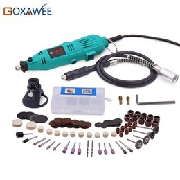 Goxawee 220V Mini Drill Electric Rotary Tool met flexibele as 80 pcs Accessoires Power Tools voor Dremel Y200323