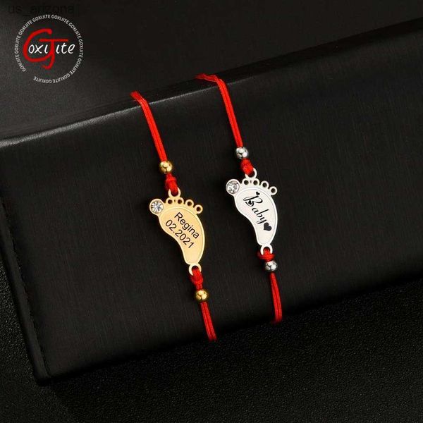 Goxijite personalizado grabado nombre fecha cuerda cadena pulseras para mujeres chico bebé personalizado bebé pie piedra encanto pulseras regalo L230620