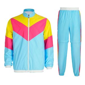 GQZLPWF jaren 80 pak heren jaren 80/90 disco sportkleding retro hiphop windjack kleurblokkering tweedelige set