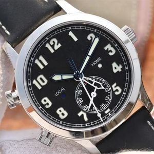 GR 5524 Aviator Travel Time Montre de luxe Série 42 * 10mm 324SC FUS Mouvement mécanique automatique 24 heures sur 24 pour hommes Montres-bracelets en acier