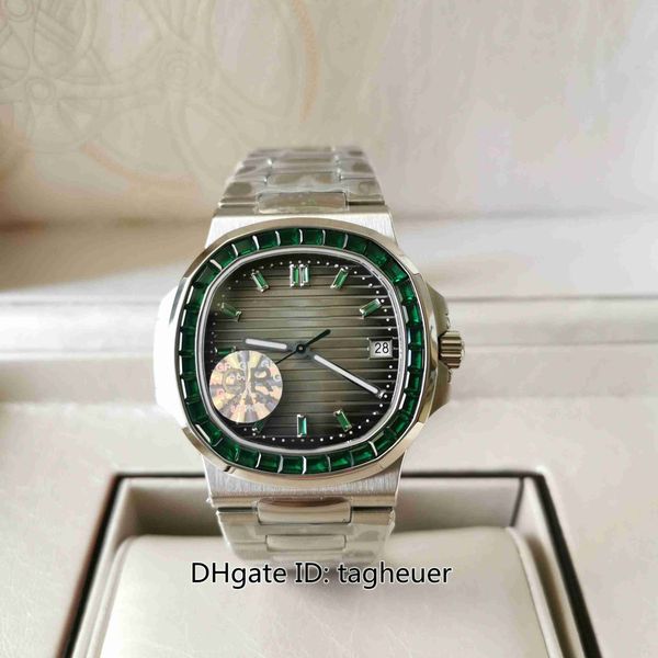GR Factory Reloj para hombre Super calidad 40,5 mm Nautilus 5711/113P Relojes de diamantes con gemas verdes incrustados Acero 904L CAL.324SC Movimiento Relojes de pulsera mecánicos automáticos para hombres