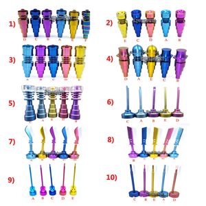 GR2 Titane Ongles 6 en 1 10mm14mm18mm Mâle Femelle Joint taille Coloré Fumer Verre Quartz Domeless Ongles Banger Carb Cap Dab Rig Nail