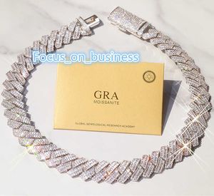 GRA Baguettes Moissanite diamant 20mm de large en argent massif avec chaîne à maillons cubains pour hommes rappeur Hip Hop collier