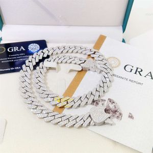 GRA -certificaat 925 Zilver 2 rijen Zware vaste vaste aangepaste vergrendeling Hip Hop ketting Diamant Moissanite Cuban Link Chain