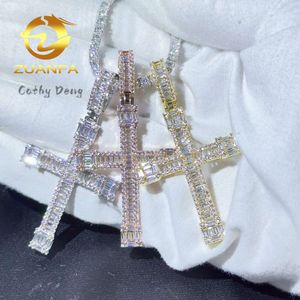 Collier Hip Hop avec certificat Gra, pendentif croix, plaqué or 18 carats, argent 925 Vvs Moissanite, pendentif croix Hiphop