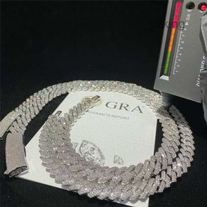 Gra Certificaat Moissanite Diamond 10mm 12mm Breedte Solid Silver Cubaanse Link Chain voor Heren Hip Hop Ketting OIFC