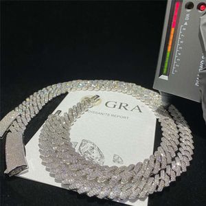 GRA -certificaat Moissanite Diamond 10 mm 12 mm Breedte vaste zilveren Cubaanse linkketen voor heuphop ketting heren
