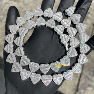 GRA Certificaat PAS Diamond Tester Silver ketting VVS Moissanite 13 mm Baguette hart Iced Out Cuban Link Chain Hip Hop