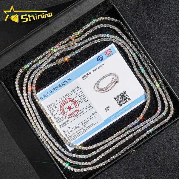 Gra certifié 10k 14k véritable or massif 3mm 4mm Moissanite bijoux chaîne de Tennis collier pour hommes femmes 8DQ0