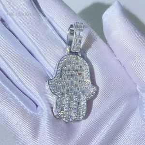 Gra gecertificeerde stokbrood gesneden hiphop geschikt voor 4 mm tennisketting Sier Moissanite Hamsa hanger